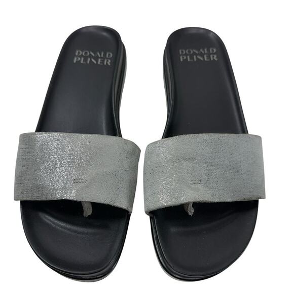 Donald Pliner Wedge Slide Sandal Fifi Leather Size 6 Silver Metallic Women - Picture 3 of 10